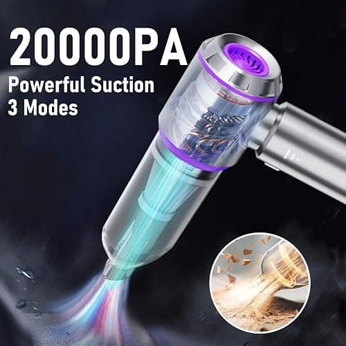 houscly Car Vacuum Portable Cordless 20000PA High Power Mini Vacuum Cleaner 4-in-1 Compressed Air Duster & Air Blower & Pump Hand Held Vacuum with Brushless Motor for Car, Home, Office,Camping thumbnail 3
