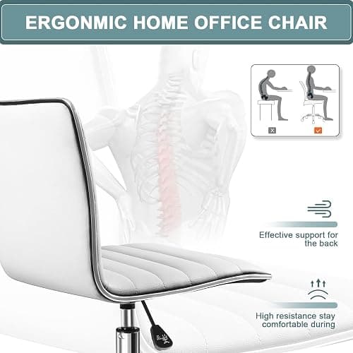 OFIKA Office Desk Chair, Adjustable Task Chair, Low Back Faux Leather Ribbed Swivel Chair, Armless Home Rolling Chair Retro with Wheels thumbnail 5