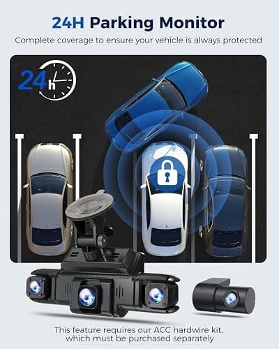360 View 4 Channel Dash Cam Front and Rear Left Right Inside Camera for Cars, GPS and 5G Band WiFi, Night Vision, 160 Wide Angle, WDR, 24H Parking Mode, Supercapacitor, Included 128GB Card thumbnail 4