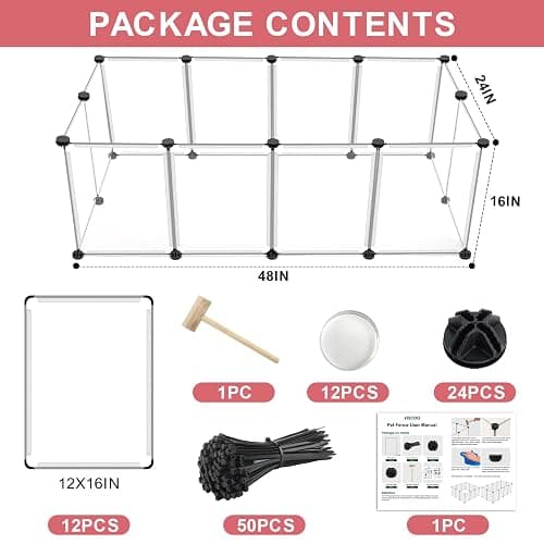 VISCOO 12 Panels Transparent Small Animals Playpen,48" x 24" x 16" Portable Pet Playpen,Plastic Enclosure,Puppy Play Pen for Indoors Outdoor Pet Fence for Guinea Pigs,Bunny,Ferrets,Hamsters,Hedgehogs thumbnail 2
