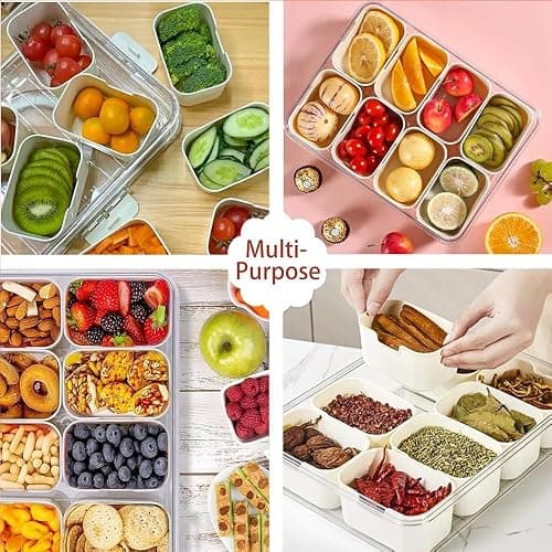 KocelFir Snack Box Container, 2 Pack Divided Serving Tray with Lid and Handle Snackle Box Container, Snack Organizer for Adults Fruit, Veggie, Perfect for Party, Entertaining thumbnail 6
