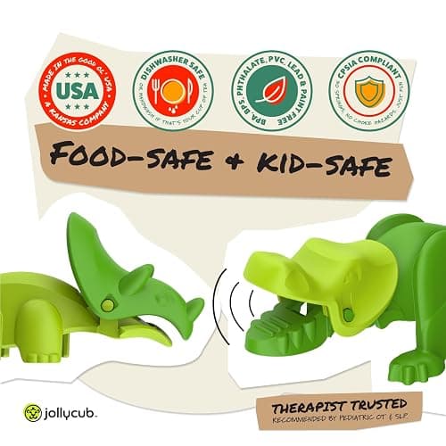 Jollycub® Interactive Toddler Utensils, Dino Chomperware™, Kids Silverware Set, BPA Free, Made in USA (Leafy Greens) thumbnail 6
