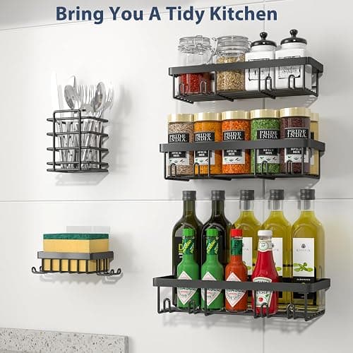 Liuoud 5 Pack Shower Caddy Organizer Rack Shelf for Inside Shower, Adhesive Bathroom Wall Storage Basket Rustproof Stainless Steel Shampoo Holder, Bathroom Accessory Decor Set, Black. thumbnail 8
