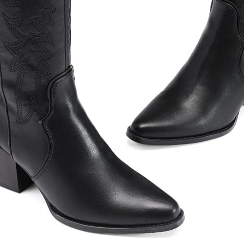 DREAM PAIRS Womens Cowboy Boots Wide Calf Comfortable Pull On Zipper Chunky Heel Pointed Toe Embroidered Western Cowgirl Knee High Boots Ladies Retro Tall Boot thumbnail 5