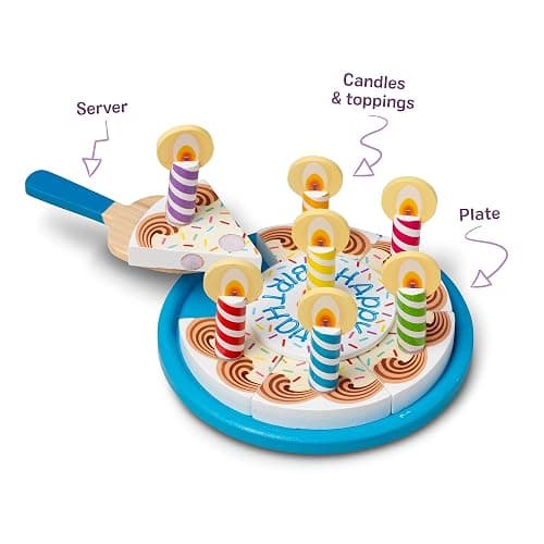 Melissa & Doug Birthday Party Cake - Wooden Play Food with Mix-n-Match Toppings and 7 Candles thumbnail 6