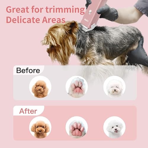 Founouly Pink Dog Cat Clippers, Home Professional Cordless Cat Grooming Tools for Dog Thick Coat Clippers, Low Noise Pet Hair Trimmer Kits with 9-Pieces thumbnail 5