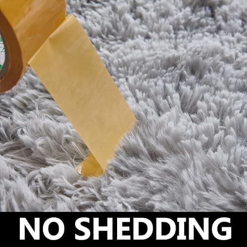 TABAYON Shag Area Rug, 5x7 Ft Tie-Dyed Light Grey Upgrade Anti-Skid Durable Rectangular Cozy High Pile Soft Throw Rug for Nursery/Living Room thumbnail 5