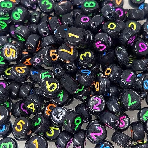 500 Pieces 4x7mm Black Round Acrylic Number Beads 0-9 Mixed Plastic Shape Loose DIY Beads for Jewelry Making Bracelets Necklaces Key Chains (Colorful on Black) thumbnail 2