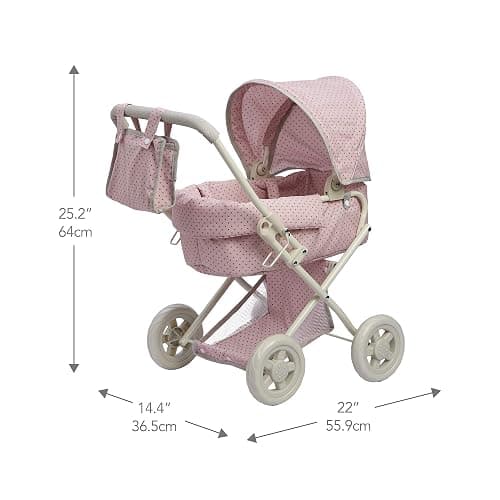 Olivia's Little World Buggy-Style Baby Doll Stroller with Retractable Canopy, Storage Underneath, Detachable Bassinet, Travel Nursery Bag, Comfortable to Push, Pink and Gray thumbnail 3