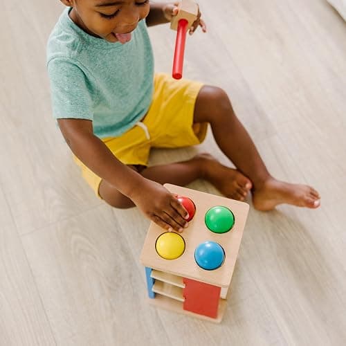 Melissa & Doug Deluxe Pound and Roll Wooden Tower Toy with Hammer, White thumbnail 6