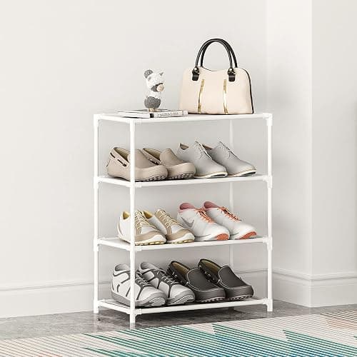 Vockot Small Shoe Rack 6-8 Pairs Sturdy Shoe Shelf 4-Tiers Narrow Stackable Shoe Organizer,Lightweight Kids Shoe Racks for Entryway, Doorway and Closet(White) thumbnail 2