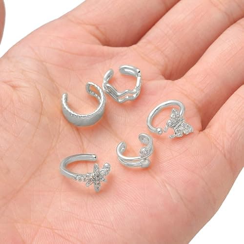 Tornito 17Pcs Ear Cuffs Chain Earrings Snake Butterfly Leaf Non Piercing Clip on Earring Fake Helix Cartilage Earrings Ear Clip Jewelry Silver Gold Tone thumbnail 6