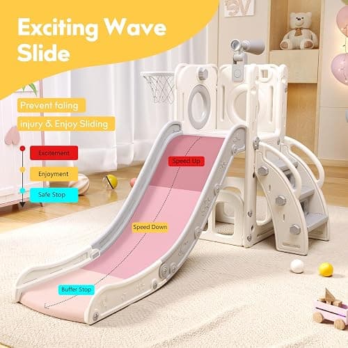 6 in 1 Toddler Playset with Slide,Toddler Slide,Slide for Kids with Basketball Hoop,Ball,Ring Toss,Kids Slide Toddler Playground Toddler Slide Indoor Outdoor Toys thumbnail 3