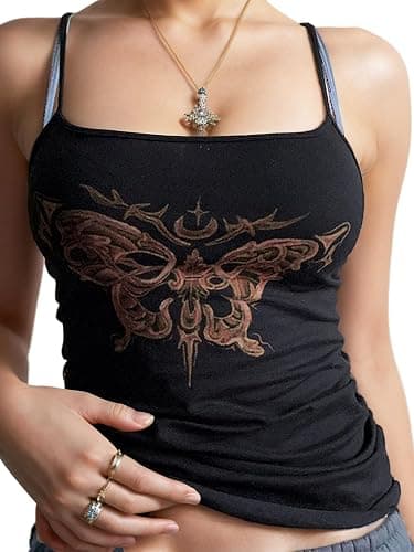 Xineicy Camisole Tops for Women Y2k Spaghetti Strap Tank Top Cute Butterfly Crop Top Going Out Graphic Shirts Summer - Image 1