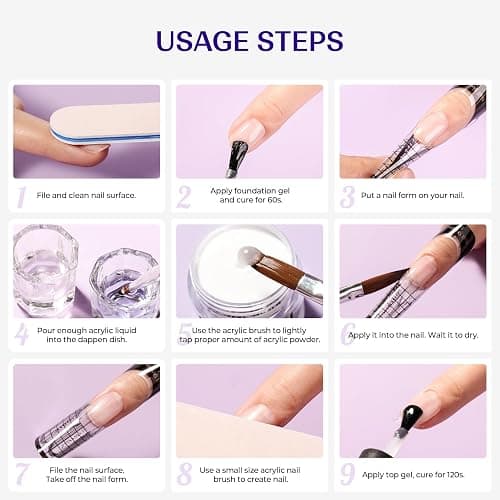 VANSISOS Acrylic Nail Kit for Beginners: Clear White Pink Powder and Liquid Set Professional Nails Kit Acrylic Set with Brushes for Home DIY thumbnail 7