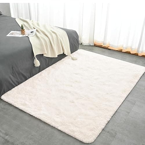 Goideal Fluffy Rug for Bedroom Living Room, 4x6 Cream White Area Rugs, Faux Fur Shag Modern Carpet Ultra Soft Girls Boys Room Home Decor, Solid thumbnail 3
