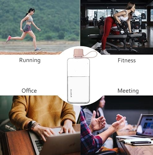 ALLKELR Portable Flat Water Bottle,BPA Free Reusable Tritan Plastic Travel Water Bottle Cup,Lightweight Leakproof Slim Water Bottles Fits Purse,Backpacking,Hiking (Pink, 13.5 oz) thumbnail 5