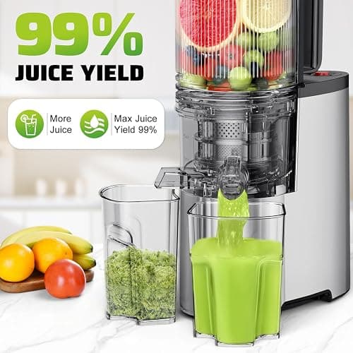 Cold Press Juicer, 5.8" Wide Feed Chute Juice Extractor Machine with 400W, High Juice Yield, Slow Masticating Juicer for Whole Vegetables & Fruits, Premium Silver - Premium Grey thumbnail 5