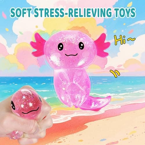 Axolotl Squishy Stress Relief Toy Glitter Fidget Toys Cute Malt Sugar Axolotl Toy Fidget Toys Adults Fidget Toy for Kids Youth Adult, Party Favors Anxiety Relief Squishy Toys(Pink) thumbnail 8