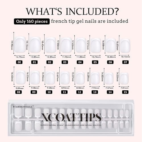 BTArtboxnails XCOATTIPS French Tip Nails - White Press On Nails Short, 160 Pcs Milky White Square Soft Gel Nail Tips, Soak Off False Nail Extensions For Gift thumbnail 7