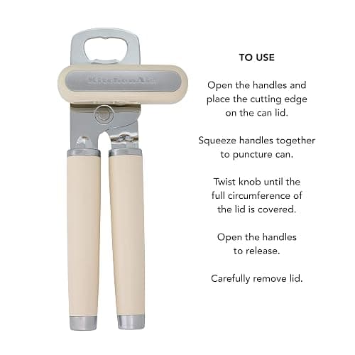 KitchenAid Classic Multifunction Can Opener and Bottle Opener Easy to Use, Razor Sharp Stainless Steel Cutting Wheel, Soft Ergonomic Handles, Almond Cream - Almond Cream - Can Opener thumbnail 6