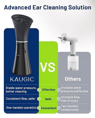KAUGIC Upgraded Ear Wax Removal with One-Piece Waste Tank, Safe Cleaner with Water Temperature Sensor, Effective Ear Irrigation Kit & USB-A to C Cable, IPX7, Black thumbnail 3