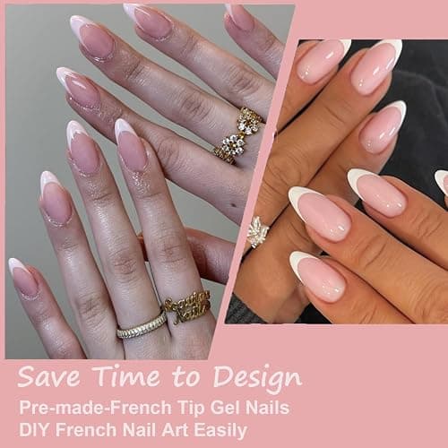 240 Stück French Press On Nails Medium Almond - Französisch Falsche Nägel Zum Aufkleben - Künstliche Nägel Kurz Quadrat Nail Art Manicure Fake Nails für Damen und Frauen (Deep Arc Almond) thumbnail 4