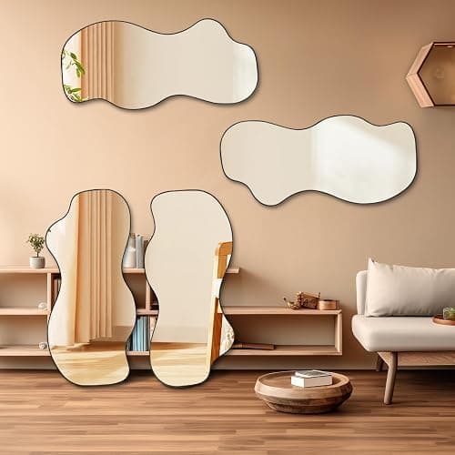 POZINO Irregular Mirror, 47.2"x21.6" Asymmetrical Frameless Mirror, Abstract Wall Mirrors, Modern Odd Shape Mirrors for Living Room Bathroom Bedroom Entryway, Hangs Vertically or Horizontally thumbnail 5