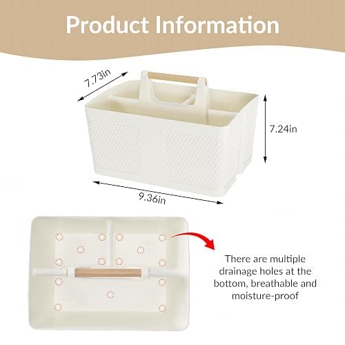 Xuhdukc Shower Caddy Portable and Cleaning Caddy Organizer for Bathroom, Kitchen,Toiletries Storage, Caddy organizer with handle, Rust-Resistant, Durable Material(Milky White, 9.36"L×7.73"W×7.24"H) thumbnail 3