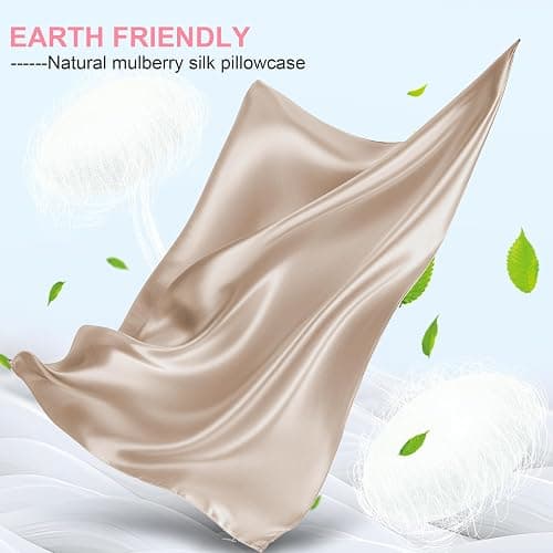 Mulberry Silk Pillow Cases Standard Size with Hidden Zipper, Ultra Smooth and Soft Breathable Cooling Silk Satin Pillowcase for Hair and Skin, Gifts for Women Men (Champagne, 20x26 Inches, 1 Pack) thumbnail 3