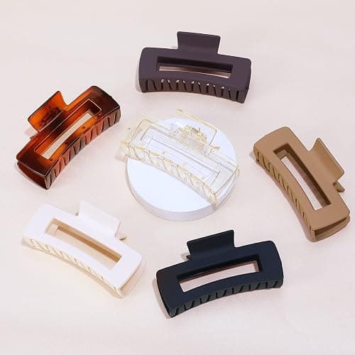 Sisiaipu 4 Inch Big Hair Claw Clips 6 Pcs Large Claw for Thick Hair Square Hair Clips for Women Rectangle Hair Clips Nonslip Acrylic Banana Jaw Clips Hair Accessories for Girls (Amber) thumbnail 6