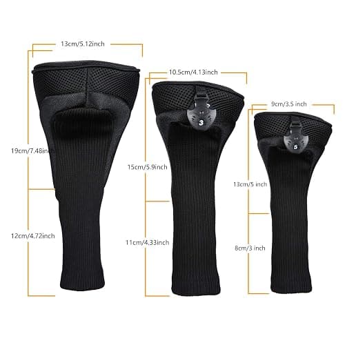 Black Golf Club Head Cover for Driver Fairway 3 Pcs Woods Headcovers, Golf Accessories Hybrid Head Covers Set with Interchangeable Tags 3 4 5 7 X thumbnail 4
