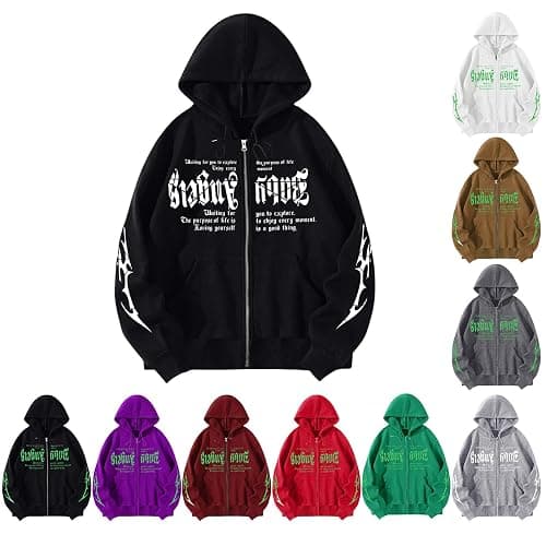 RSZGSWS Men's Gothic Printed Hoodies Casual Long Sleeve Zip Up Hoodie Y2K Long Sleeve Sweatshirts thumbnail 4