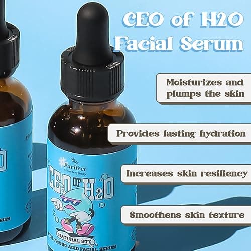 Purifect CEO of H20 Hyaluronic Acid Facial Serum – Hydrating, Moisturizing, Relieves Redness with Vitamin E – Made in USA – Plumping Formula, Pairs Well with Vitamin C Serum & Moisturizer thumbnail 2