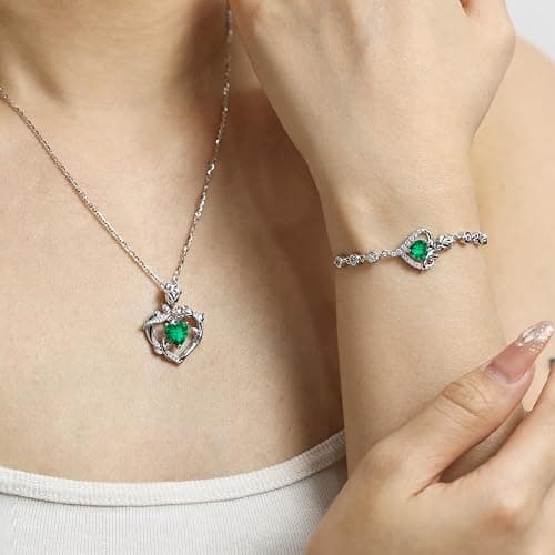 AGVANA Christmas Gifts Rose Birthstone Necklace for Women Sterling Silver Rose Flower Heart Necklace Fine Jewelry Anniversary Birthday Gifts for Women Wife Mom Her, Length: 18"+2" thumbnail 2