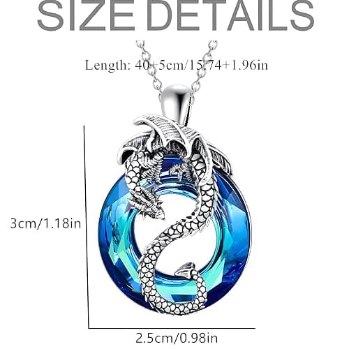 Unified Jewellery Cool Dragon Pendant Necklace for Men and Women, Zinc Alloy Fantasy Dragon Jewelry with Blue Crystal, Lovers' Holiday Accessory B149 thumbnail 3