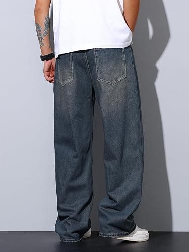 DFGIGT Mens Wide Leg Baggy Jeans Y2k Casual Fashion Loose Denim Pants Work Office Streetwear thumbnail 5