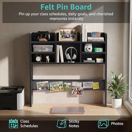 IGERI 37" Black Desk Hutch Dorm Top Only with Sheves Felt Board for College thumbnail 4