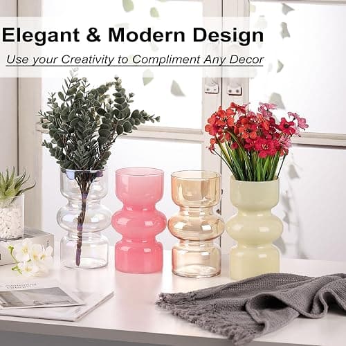 VanEnjoy Pink Glass Hydroponic Vase, Colored Glass vase Flower, Three-Layer 7 inch Cylinder vase for Home Décor, Modern Glass Vase for Home, Office, Wedding thumbnail 7