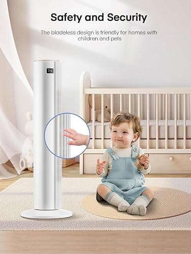Tower Fan for Bedroom, Quiet Oscillating Floor Fans with 70°, Remote Control, 3 Modes, 3 Speeds, 12H Timer, 30" Bladeless Standing Fan for Home, Office, Living Room, White thumbnail 7