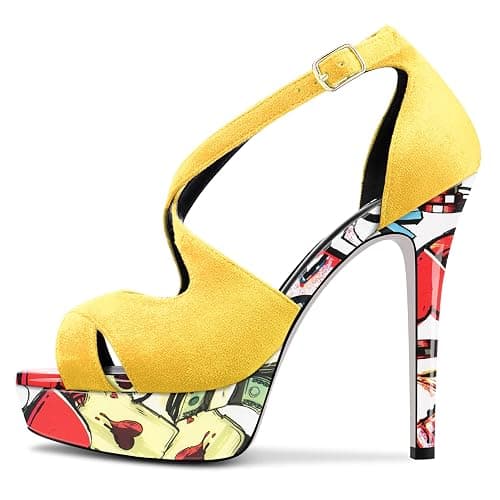 HDEUOLM Women Stiletto High Platform Heel Peep Open Toe Sandals Ankle Strap Wedding Dress 4.7 Inches Heels thumbnail 4