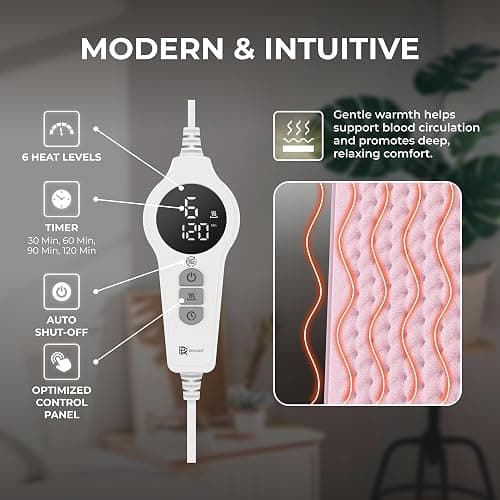BR Bringer Infrared Electric Heating Pad - for Back Pain & Cramps - Auto-Off, 6 Heat Settings, Overheat Protection, LED Display & Machine Wash Fabric - German Quality Brand (Pink, 23.6 x 11.8 inch) thumbnail 4