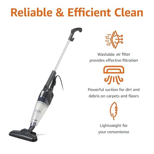 Amazon Basics 2-in-1 Corded Stick Vacuum Cleaner, Converts to Handheld, Lightweight (3.9 LBS), with Washable Filter, Crevice Tools, 0.5L Dust Cup, Self-Standing, 19.7-Ft Cord, 300W, Black thumbnail 4