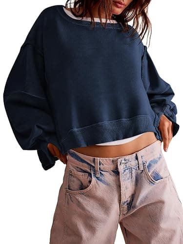 Zwurew Womens Casual Sweatshirt Long Sleeve Tops Crewneck Loose Fit Tee Pullover Crop Tshirt Side Slit Fall Shirts Fashion thumbnail 3