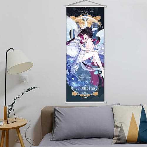 Rainteam Anime Poster Game Hanging Wall Art Artistic Canvas Genshin Character Posters with Rods for Living Room Bedroom Decor(29.5 inch x 11 inch) (Columbina Hyposelenia) thumbnail 3