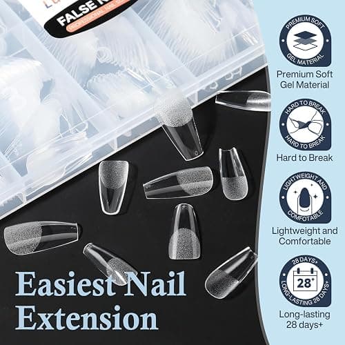 Medium Coffin Gel Nail Tips, 504pcs Soft Gel Pre-Shaped Acrylic Fake Nails, Half Matte Full Cover Clear Press on Flase Nail Tips for Extension Nail Manicure Home DIY 12 Sizes Gelly Tips thumbnail 5