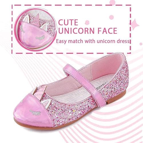 Furdeour Girls Dress Shoes Mary Jane Flower Wedding Party Bridesmaids Shoes Glitter Princess Ballet Flats for Kid Toddler thumbnail 6