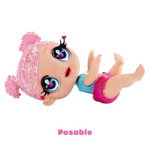 I Love U Glitter Babyz Dreamia Stardust Baby Doll with 3 Magical Colour changes, Pink Hair & a Rainbow Outfit. Includes Reusable Diaper, Bottle, & Pacifier. Collectable Toy For Kids Ages 3 Years Plus thumbnail 6