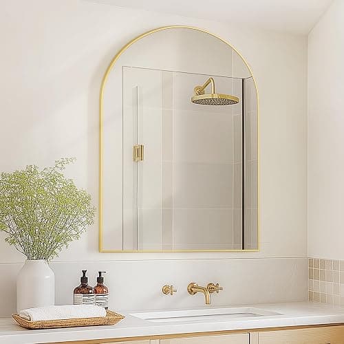 Arched Wall Mirror for Bathroom,Mirrors for Wall,24''x36'',Vanity Mirror for Bedroom Dresser, Entryway, Living Room, Metal Frame (36''x24'',Gold) thumbnail 5