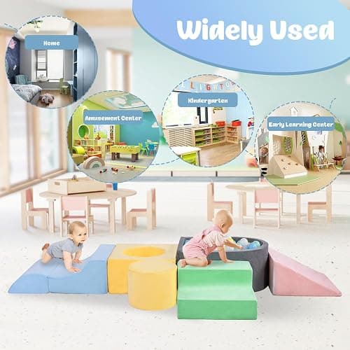 CAMELUS Toddler Climbing Toys Indoor, Baby Foam Climbing Blocks with Ball Pit for 1-3 Years Old, 6-Piece Soft Play Set Climbing Blocks, Climb Crawl Activity Play, Birthday (Balls not Included) thumbnail 7